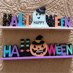 Colorful Halloween Decorative‎ Signs Set of 2 Set on fireplace/table